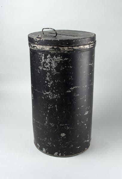 A galvanized metal ballot box from around 1936